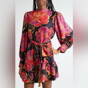 FARM Rio Black Dress with Red and Purple Floral Design